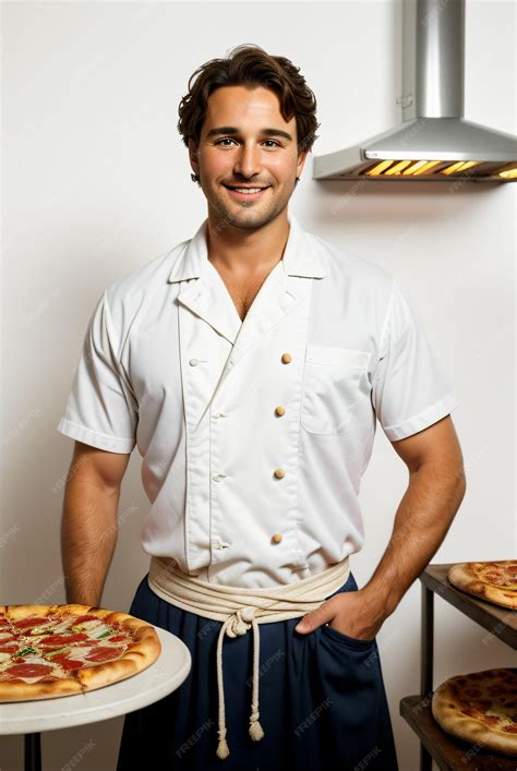 Premium AI Image | A pizza maker or cook in his kitchen on a white ...