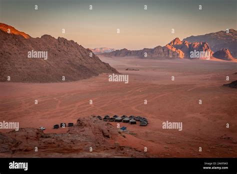 Camping and sunrise watching in Wadi Rum desert, Jordan Stock Photo - Alamy