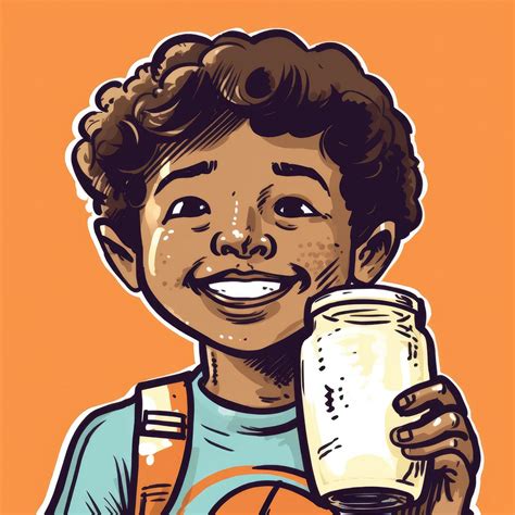 Young boy drinking milk, cartoon illustration with generative ai ...