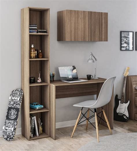 Buy Karanga Study Table with Book Shelf and Cabinet in Light Walnut Finish by Mintwud Online ...