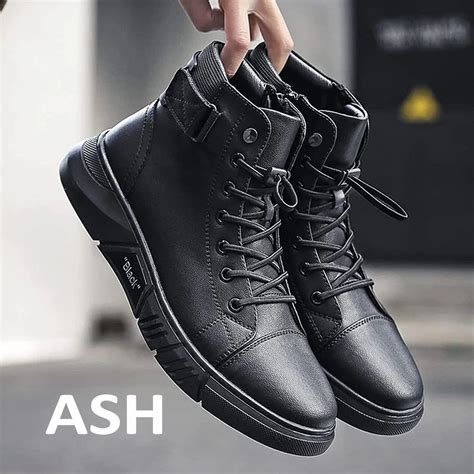 Black Leather Boots Italian High-top Casual Martin Leather Boots for ...