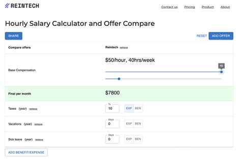 Calculating your compensation — Hourly to Salary Calculator | Reintech