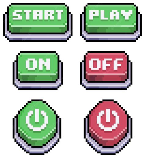 Premium Vector | Pixel art game buttons start play on off icon for 8bit ...