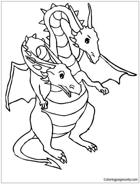 Dragon With Two Heads Coloring Page - Free Printable Coloring Pages