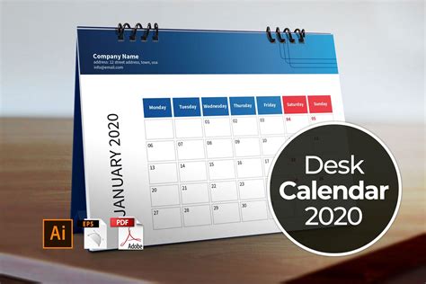 Desk Calendar Template for 2020 | Stationery Templates ~ Creative Market