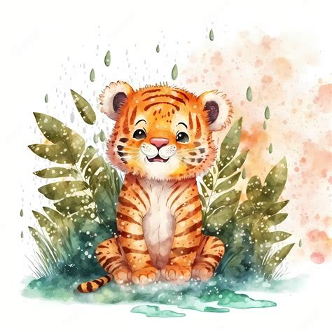 Premium Photo | Cute baby tiger illustration on watercolor painting