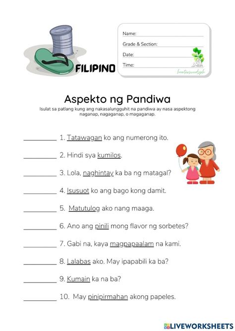 Aspekto ng Pandiwa (HuntersWoodsPH Filipino Worksheet)