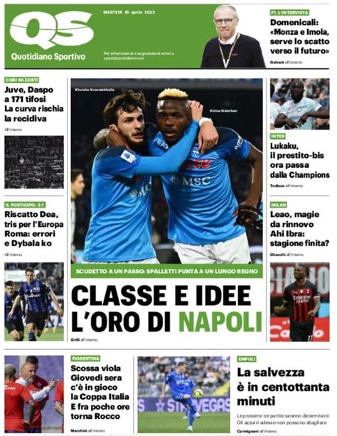 PRIMA PAGINA - QS: "Kvara e Osimhen, l'oro di Napoli! Spalletti sogna lungo regno"