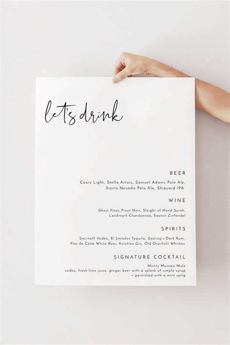 Wedding Drink Menu Template Free