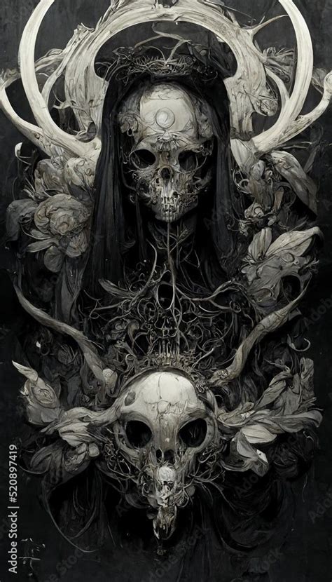 Gothic horror dark scene with skull, bones and skeleton. Artistic ...