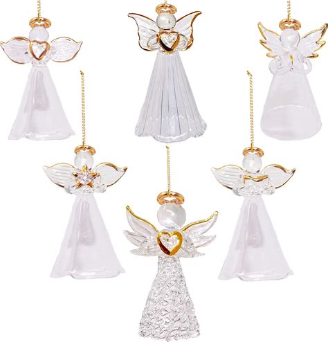 Amazon.com: 4E's Novelty Glass Angel Ornaments for Christmas Tree (Set of 12) Assortment of 6 ...