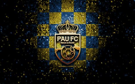 Pau FC, glitter logo, Ligue 2, blue yellow checkered background, soccer, french football club ...