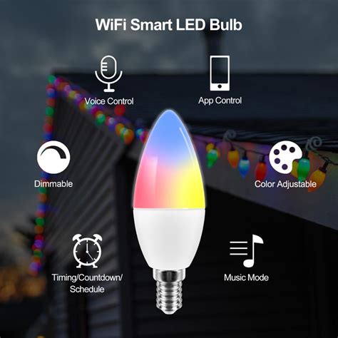 WiFi Smart Bulb,LED Candle Bulb E14 Dimmable Light SmartLife / Tuya Remote Control Compatible ...