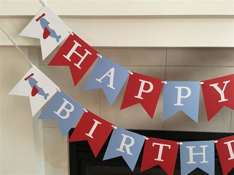 Airplane Birthday Banner Plane Birthday Banner Red Blue | Etsy