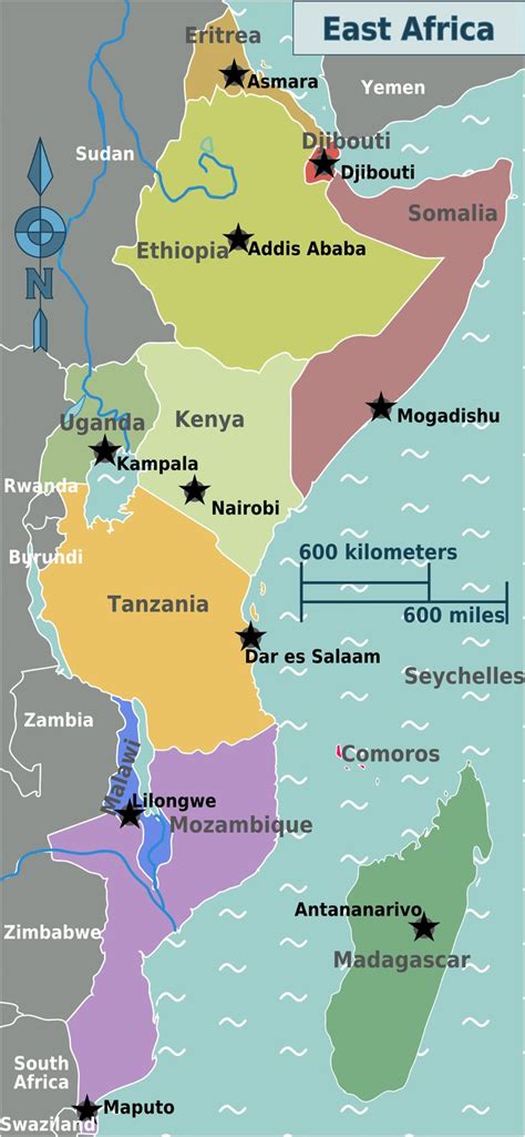 the east africa map with all its major cities