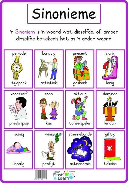 Sinonieme | Kids preschool learning, Afrikaans language, Afrikaans