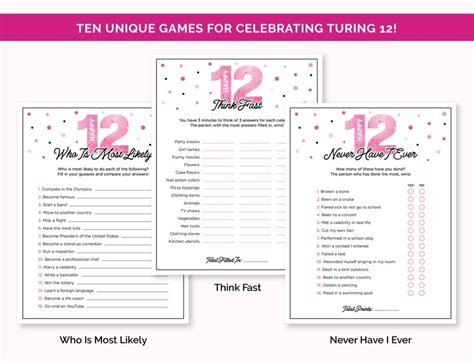 12th Birthday Party Games, Printable Birthday Game Bundle With Birthday Girl Trivia, Tween ...