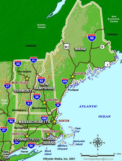 State Maps of New England - Maps for MA, NH, VT, ME CT, RI