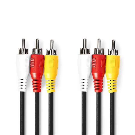 Composite Video Cable | 3x RCA Male | 3x RCA Male | Nickel Plated | 480p | 5.00 m | Round | PVC ...