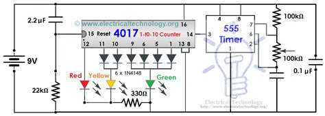 Traffic Light Control Electronic Project using 4017 & 555 Timer