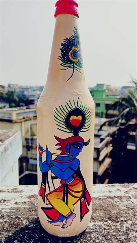 Lord Krishna painting Bottle Art - Necessity eStore