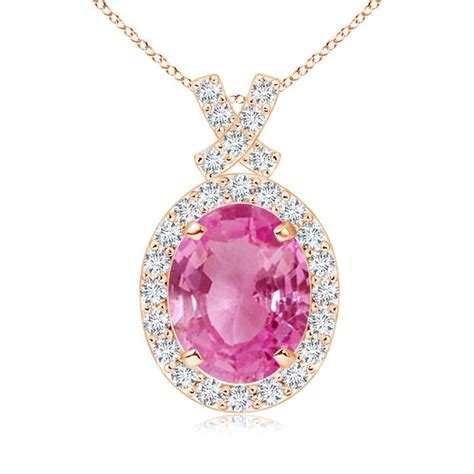 Vintage Style Pink Sapphire Pendant with Diamond Halo | Angara