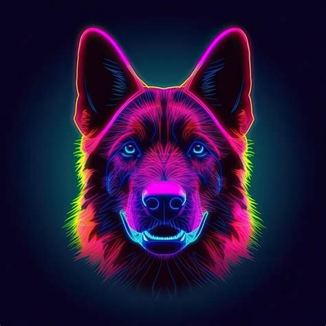 Premium Photo | Cute German Shepherd Dog animal in neon style Portrait ...