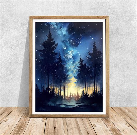 Forest Art Sky Painting Starry Night Night Print Starry - Etsy