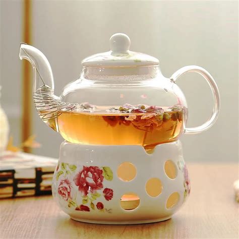 Flower Tea Set Porcelain Heat Resistant Glass Tea Pot Infuser Ceramic ...