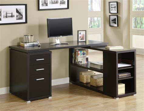 Cappuccino Corner L-Shaped Office Desk with Drawers & Shelving ...