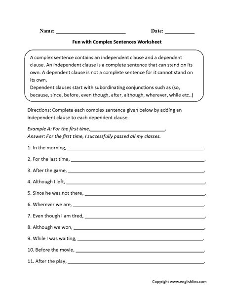 Fun with Complex Sentences Worksheet Types Of Sentences Worksheet ...