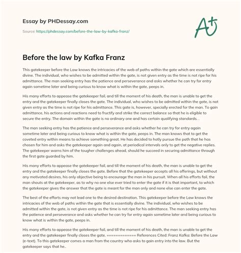 Before the law by Kafka Franz (600 Words) - PHDessay.com