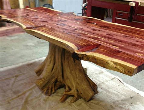 Live edge cedar stump dining table | Rustic log furniture, Log ...