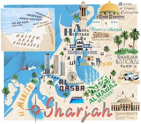 Anna Simmons _ Map of Sharjah , UAE | Sharjah, Illustrated map, University city