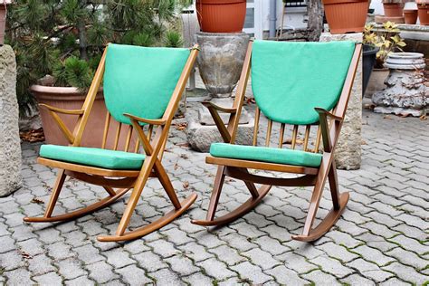 Scandinavian Modern Pair of Green Beech Vintage Rocking Chair Frank Reenskaug For Sale at ...