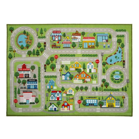 Delta Children Kids Large Road Map Activity Rug, 4’6" L x 3’3” W, City ...