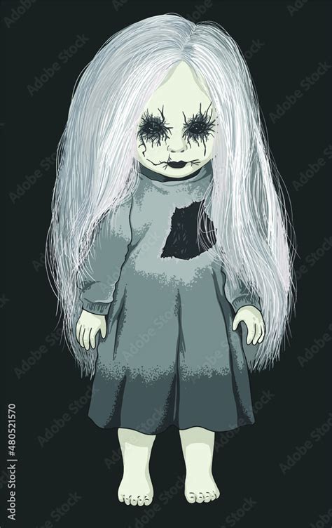 Drawing white hair scary doll, long hair, art.illustration, vector Stock Vector | Adobe Stock