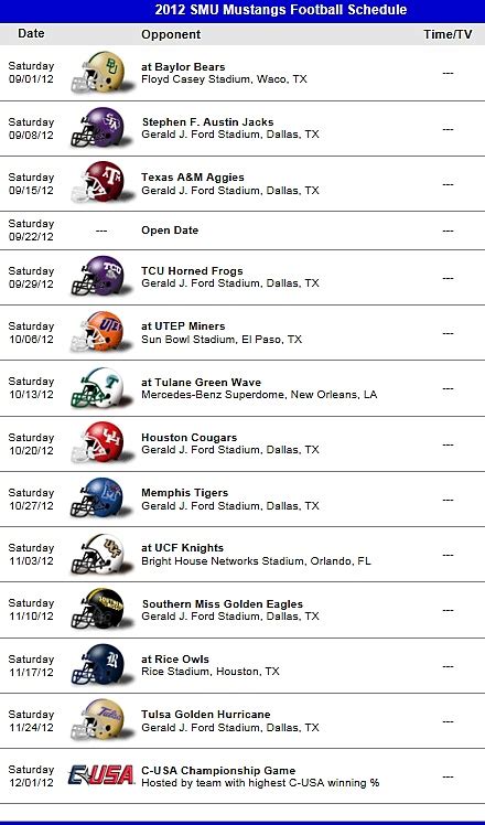 SMU Mustangs Football Team 2012 Schedule | Texas tech red raiders ...