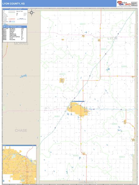 Lyon County, Kansas Zip Code Wall Map | Maps.com.com