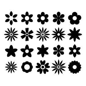 Groovy Flower SVG Clipart Bundle, Black and White Retro Flowers Clipart | PremiumSVG