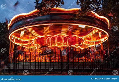 Carousel Ride at Night Time Spinning Stock Image - Image of amusement, illuminated: 121029419