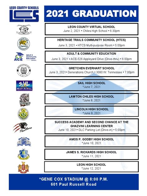 Leon County Schools 2021 Graduation Schedule | PDF