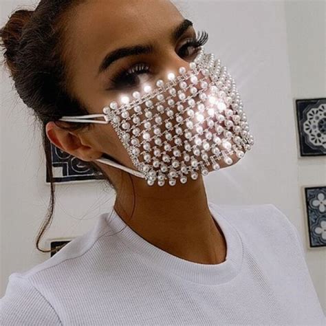 Health Protection : Bling hollow beads rhinestones fashion jewelry face masks for women stage ...