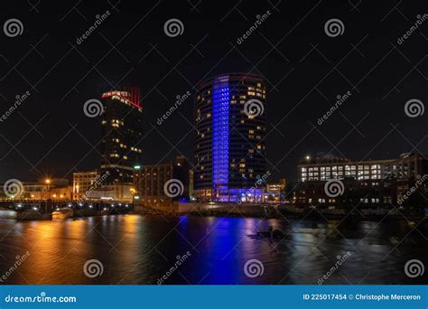 View of the Grand Rapids Skyline from the River at Night - Michigan Stock Photo - Image of light ...