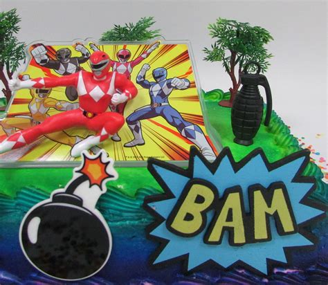 Power Rangers Birthday Cake Topper Set Featuring Figure and Decorative Themed Accessories: Buy ...