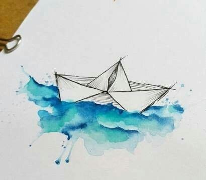 Paper boat in watercolour waters | Watercolor, Watercolor water, Water watercolor