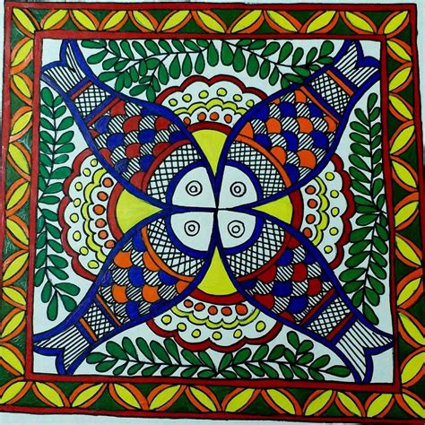 Fish Madhubani Art Design | Indian Painting | Madhubani art, Madhubani ...