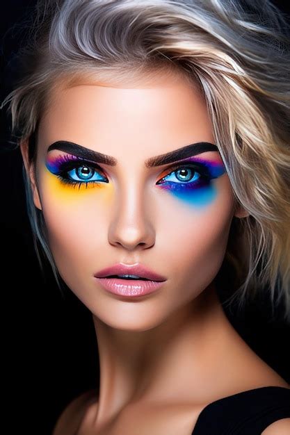 Premium AI Image | a model with blue eyes and a colorful eye makeup.