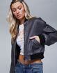 RSQ Womens Destressed Faux Leather Bomber Jacket - BLACK | Tillys