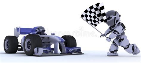 Robot In Race Car Winning At Chequered Flag Stock Illustration ...